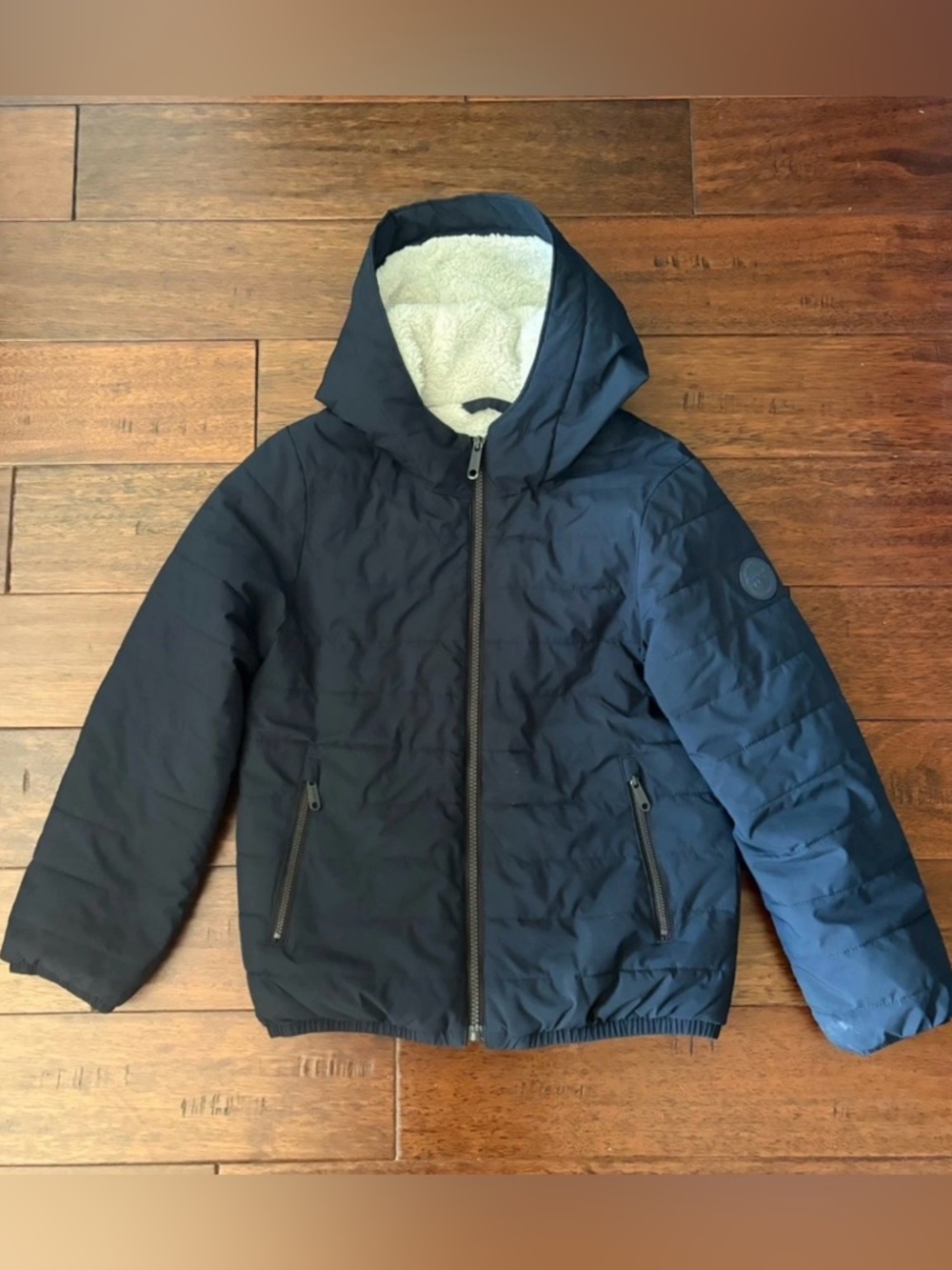 Abercrombie Kids Navy Hooded Insulated Jacket Fleece Lining Size 9/10
